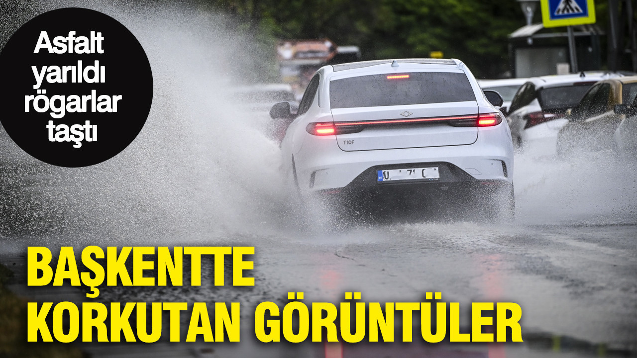 Baskentte korkutan goruntuler asfalt yarildi rogarlar tasti arac cukura dustu FDB38Zvr